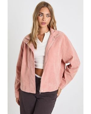 Boohoo Faux Suede Bomber Jacket - Pink