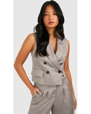Boohoo Petite Sleevless Pinstripe Blazer - Grey