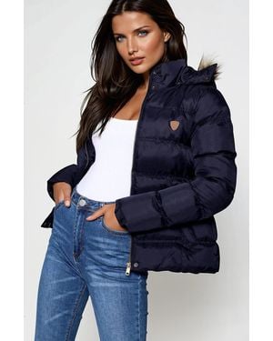 Brave Soul Fur Hood Puffer Jacket - Blue