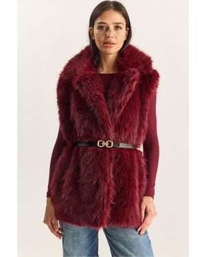 Bianco Lucci Faux Fur Waistcoat - Red