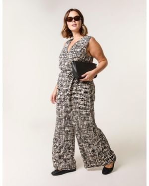 Blue Vanilla Curve Sleeveless Belted Jumpsuit - Multicolour