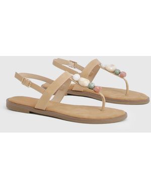 Boohoo Beaded Toe Post Sandals - Grey