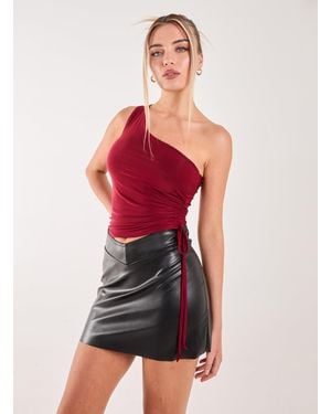 Pink Vanilla Asymmetric Side Ruched Top - Red
