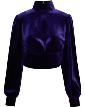 faina Stretch Fluwelen Blouse Paars - Blauw