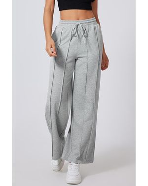 Azura Exchange Grijze Gestikte Sweatpants Met Hoge Taille En Brede Pijpen Met Koordsluiting - Grijs