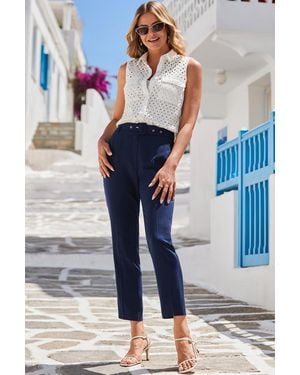 Sosandar Tapered Leg Trousers With Belt - Blue