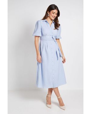 Wallis Textured Organza Puff Sleeve Shirt Dress - Blue