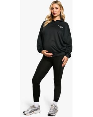 Boohoo Maternity Cool Moms Club Slogan Half Zip Sweat & Legging Set - Black