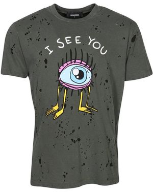 DSquared² I See You Logo Military T-Shirt Cotton - Grey