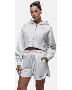 Good For Nothing Embroidered Relaxed Fit Zip Through Hoodie - Grey