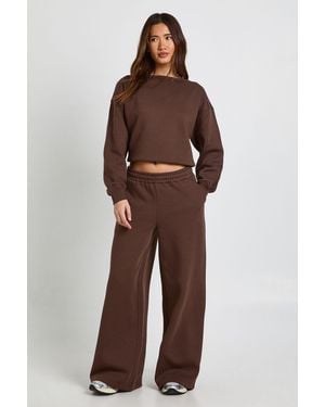 Boohoo Boat Neck Sweatshirt Tracksuit - Brown