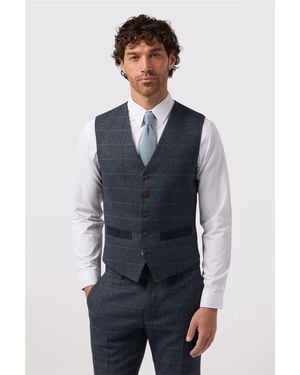 Antique Rogue Single Breasted Five Button V-Neck Slim Fit Suit Waistcoat - Blue