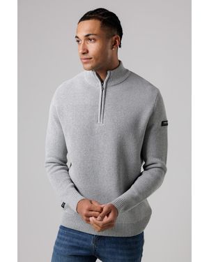 Firetrap Cotton Rich Half Zip Funnel Neck Jumper - Grey