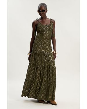 Karen Millen Viscose Metallic Thread Strappy Woven Sun Dress - Green