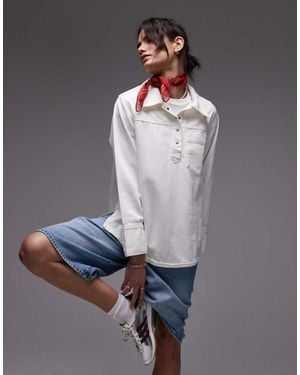 TOPSHOP Denim Pullover Rugby Top - Grey