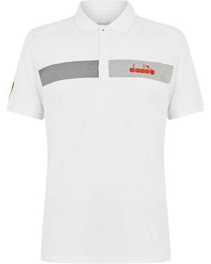Diadora Roma Embroidered Collared Short Sleeve Polo Shirt - White