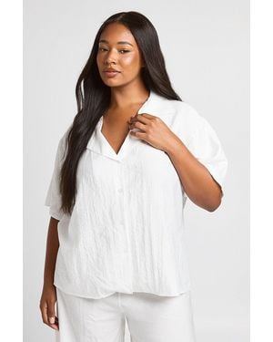 Boohoo Plus Linen Look Short Sleeve Shirt - White
