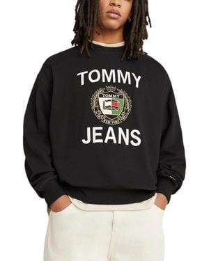 Tommy Hilfiger Boxy Luxe Crew Sweatshirt Long Sleeve Casual Cotton Top - Black