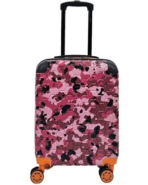 Infinity Leather Hardshell Cabin Suitcase Robust 8 Wheel Abs Luggage Travel Bag - Red