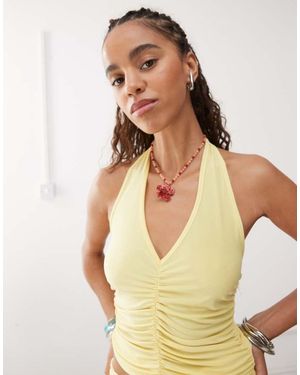 Reclaimed Vintage Halter Neck Top With Gathered Seams Co-Ord - Yellow