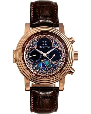 Heritor Legacy Leather-Band Watch W/Day/Date - Brown
