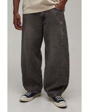BoohooMAN Washed Overdye Barrel Leg Jeans - Grey