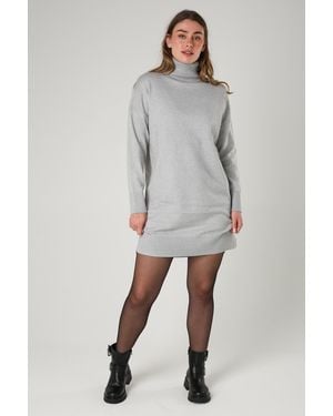 French Connection Cosy Roll Neck Long Sleeve Mini Dress - Grey