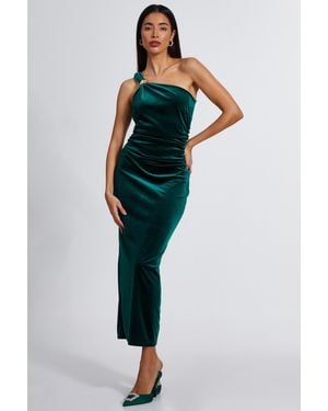 Quiz Bottle Velvet One Shoulder Midaxi Dress - Blue