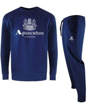 Aquascutum Old School Crewneck Track Trousers Set Cotton - Blue