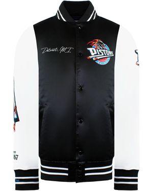 Mitchell & Ness Nba Detroit Pistons Satin Bomber Jacket - Black