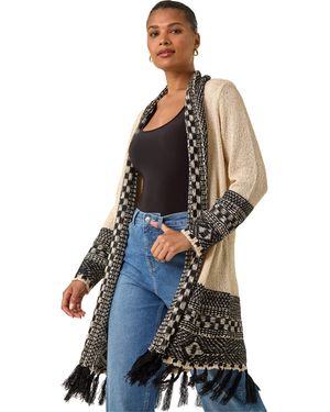 Roman Nordic Pattern Fringe Detail Cardigan - Blue