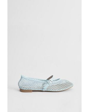 Oasis Billie Faux Leather Mesh Mary-Jane Ballet Court Shoes - Blue