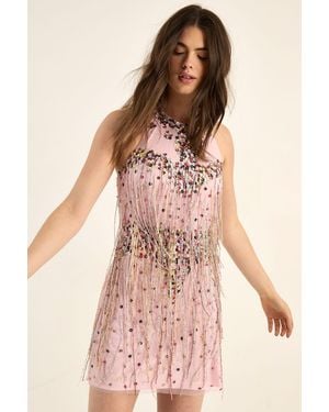 Nasty Gal Embellished Sequin Tassel Festival Mini Dress - Pink