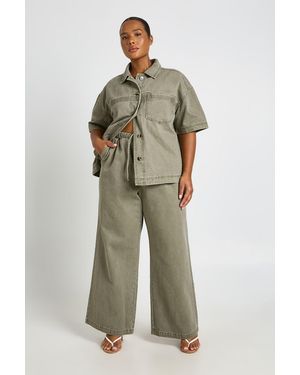 Boohoo Plus Washed Elasticated Wide Leg Trouser - Green