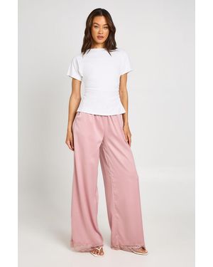 Boohoo Tall Satin Lace Trim Wide Leg Trousers - Pink