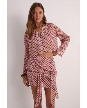 Nasty Gal Geo Cropped Beach Shirt - Red