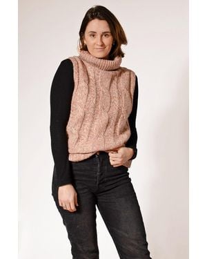 John Lewis Blush Sleeveless Cable Knit Roll Neck Jumper - Black