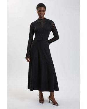 Karen Millen Viscose Blend Filament Knit Midi Dress - Black