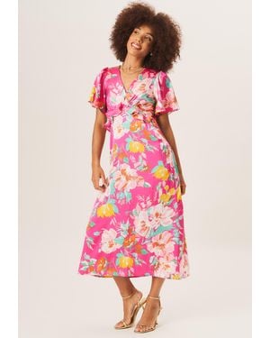 Gini London Midi-jurk Met Bloemenprint En Engelmouwen - Roze