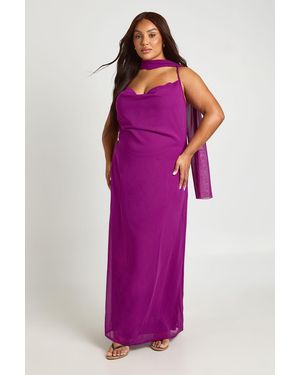 Boohoo Plus Chiffon Cowl Neck Maxi Dress - Purple