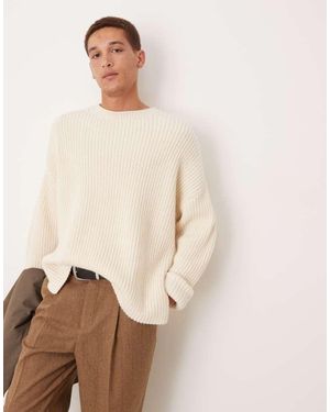 ASOS Oversized Wool Mix Heavyweight Rib Knitted Jumper With - Natural