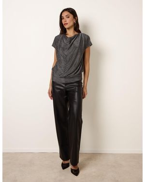 Blue Vanilla Lurex Cowl Neck Draped Top - Natural