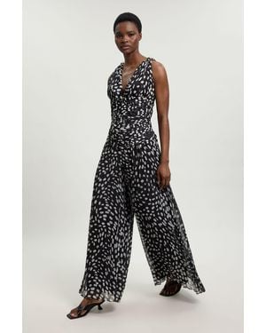 Karen Millen Petite Polka Dot Crinkle Cross Back Georgette Woven Jumpsuit - Multicolour