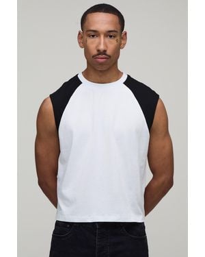 BoohooMAN Regular Shrunken Raglan Tank - White