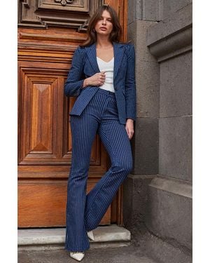 Sosandar Pinstripe Kick Flare Jeans - Blue