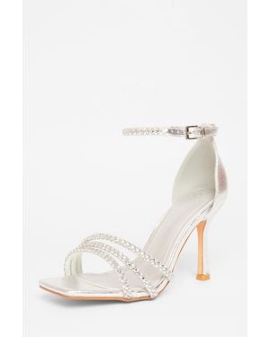Quiz Wide Fit Diamante Heels - White
