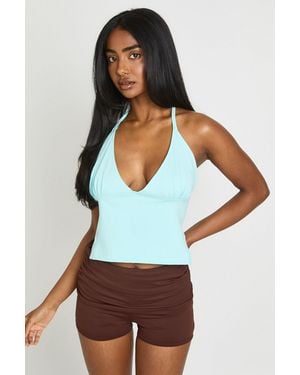 Boohoo Soft Cotton Hook And Eye Backless Halterneck Top - White