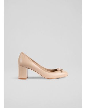 LK Bennett Juliette Fawn Nappa Leather High Heel Grosgrain Ballerina Courts - Pink