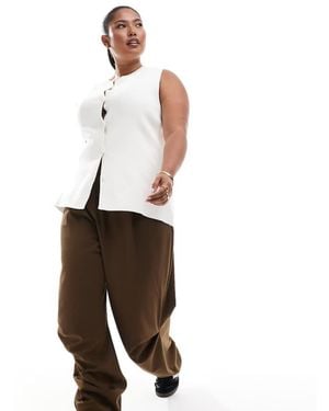 ASOS Curve Tailored Wide Leg Trousers With Knee Pleat Detail - White