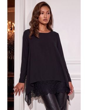 Roman Lace Hem Overlay Tunic Top - Blue
